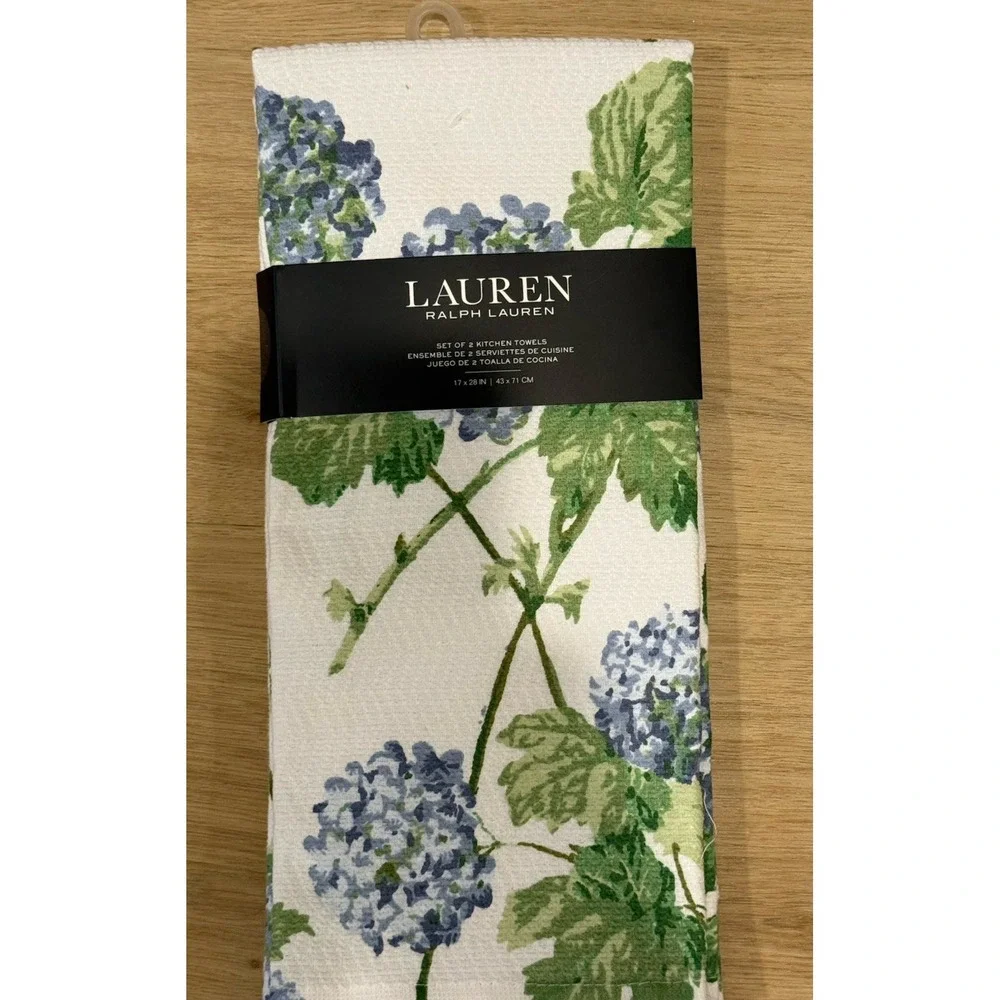 Ralph‎ Lauren Kitchen Towel Set of 2 Blue Flowers 100% Cotton New!